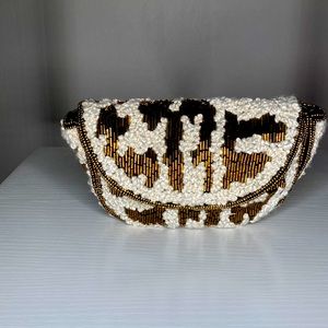 Gold Beaded and Cream Purse